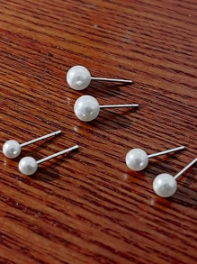 1 bộ 3 đôi/6 chiếc Khuyên Tai Ngọc Trai Giả Màu Trắng Thanh Lịch Nhẹ Nhàng, Mini Khuyên - trắng - Xem 1