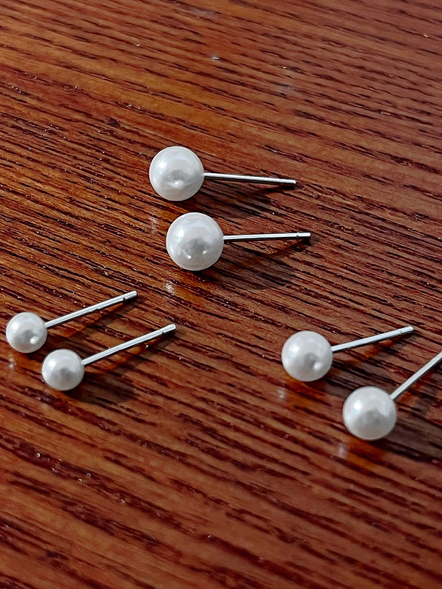 1 bộ 3 đôi/6 chiếc Khuyên Tai Ngọc Trai Giả Màu Trắng Thanh Lịch Nhẹ Nhàng, Mini Khuyên - trắng - Xem 1