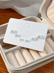 1 bộ 3 đôi/6 chiếc Khuyên Tai Ngọc Trai Giả Màu Trắng Thanh Lịch Nhẹ Nhàng, Mini Khuyên - trắng - Xem 4