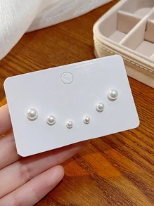 1 bộ 3 đôi/6 chiếc Khuyên Tai Ngọc Trai Giả Màu Trắng Thanh Lịch Nhẹ Nhàng, Mini Khuyên - trắng - Xem 3