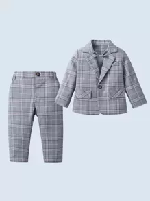 BOARNSEORL 2 件套男童西装，配领结，随机蓝色格子裤，适合生日派对、迎婴派对、婚礼、节日活动