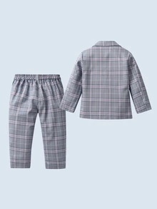 BOARNSEORL 2 件套男童西装，配领结，随机蓝色格子裤，适合生日派对、迎婴派对、婚礼、节日活动