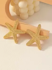 1對簡約時尚海星造型耳環,適用於女性約會、派對、度假、夏日沙灘派對 - 金黃色 - 查看 4