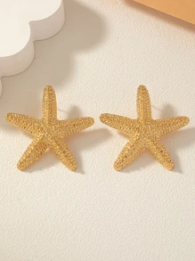 1對簡約時尚海星造型耳環,適用於女性約會、派對、度假、夏日沙灘派對 - 金黃色 - 查看 2