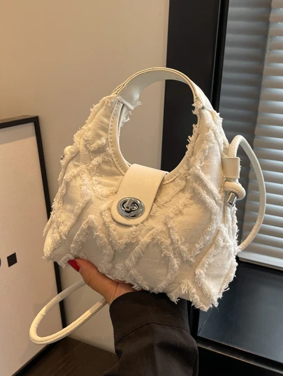 迷你時尚牛仔流蘇邊托特包