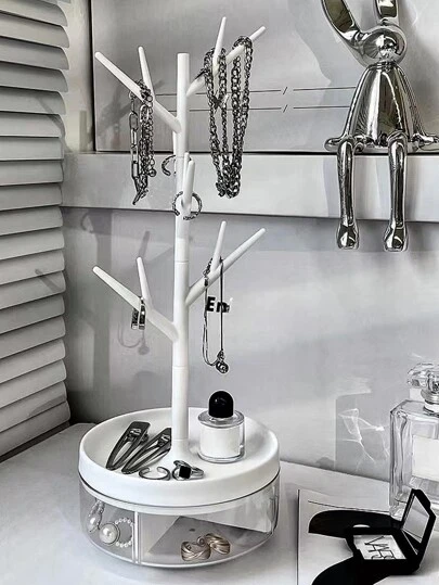 1pc & 2pcs/Set Elegant Rotating White Tree Branch Jewelry Storage Box, Stylish Jewelry Organizer Display Stand Perfect For Home Decor, Ideal For Christmas, New Year, And Valentine's Day Gifting, Chic And Functional Design For Effortless Access To Your Favorite Accessories, Enhance Your Space With A Touch Of Sophistication And Charm