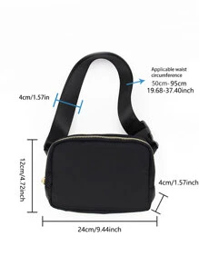 黑色尼龍防水腰包,無性別限制,搭配拉鍊設計,適用於戶外跑步、斜背包、瑜珈包,可調節肩帶,收納便攜包