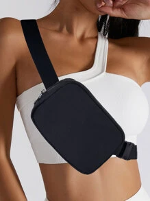 黑色尼龍防水腰包,無性別限制,搭配拉鍊設計,適用於戶外跑步、斜背包、瑜珈包,可調節肩帶,收納便攜包