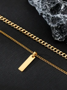 2 Peças/Conjunto Homens Retângulo Colar de Pingente