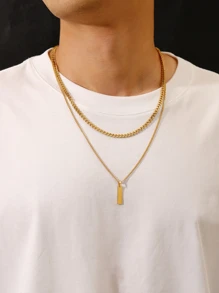 2 Peças/Conjunto Homens Retângulo Colar de Pingente