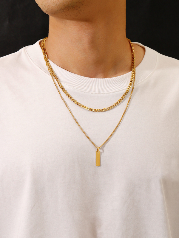 2 Peças/Conjunto Homens Retângulo Colar de Pingente