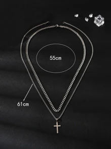2入組/套男士十字吊墜項鍊 - 銀色 - 查看 3