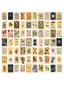 70 件复古墙面拼贴套装，卧室美学图片装饰，房间海报，少女波西米亚风格墙面装饰，宿舍照片墙，明信片 - 黃色 - 查看 1