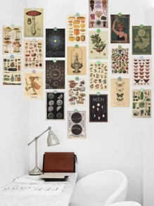 70 件复古墙面拼贴套装，卧室美学图片装饰，房间海报，少女波西米亚风格墙面装饰，宿舍照片墙，明信片 - 黃色 - 查看 5