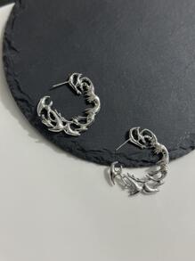 1pair flame Design stud earrings - Silver - View 5