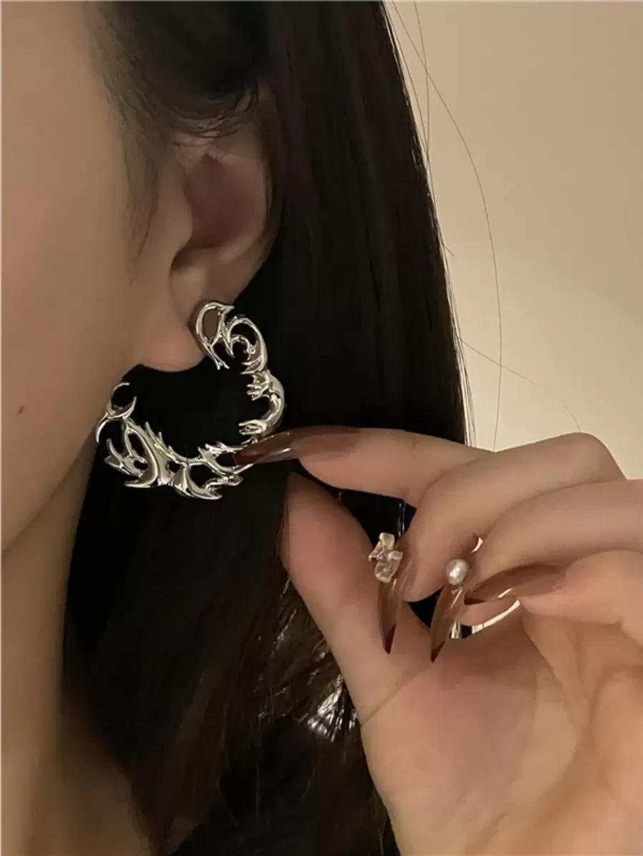 1pair flame Design stud earrings - Silver - View 1