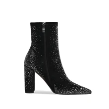 WETKISS Women Rhinestones Boots Suede Ankle Boots with Chunky Heel, Pointed Toe, Side Zipper - màu đen - Xem 4