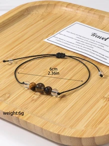 1pc Tiger Eye Beaded Bracelet With Travel Is Freedom Woven Design - Multicolor - View 3