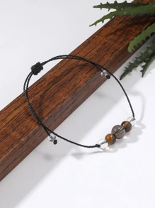 1pc Tiger Eye Beaded Bracelet With Travel Is Freedom Woven Design - Multicolor - View 2