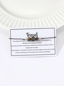 1pc Tiger Eye Beaded Bracelet With Travel Is Freedom Woven Design - Multicolor - View 1