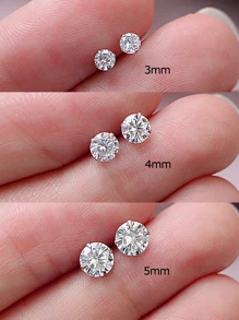 Newsoul 3對/套時尚可愛 S925 純銀方晶鋯石耳環女式女孩禮物精美珠寶約會派對禮物 - 銀色 - 查看 6