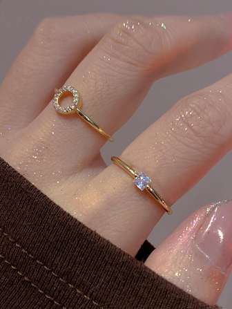 Nooxian 2入組/套水鑽裝飾戒指