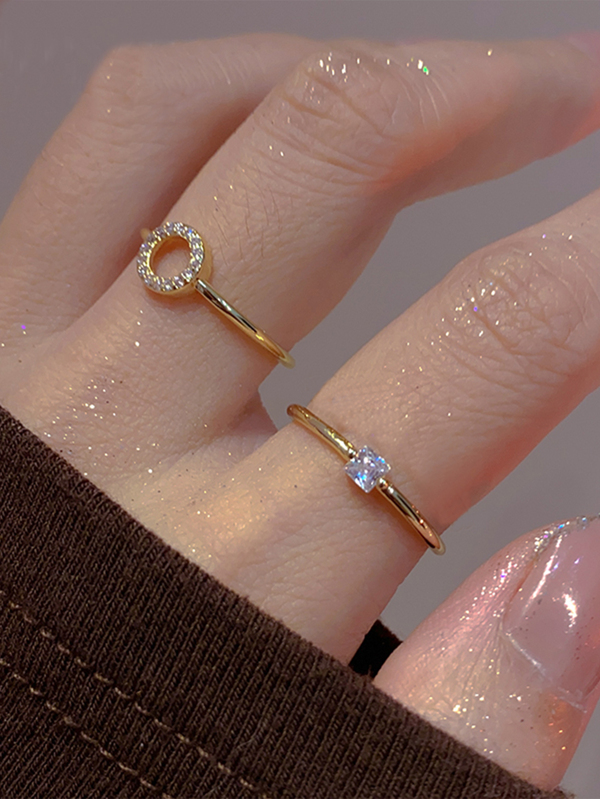 Nooxian 2pcs/set Rhinestone Decor Ring