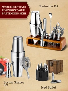 KITESSENSU Mixology Bar Kit With Stand | Complete 12-Piece Cocktail Shaker Set Bar Set For Inspired Drink Mixing Experience | Bartender Accessories For Home Bar Tools Set With Recipes Booklet - Boston - View 5