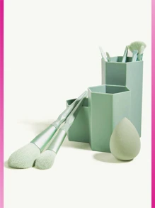 8 brochas de maquillaje verde oliva y huevo de belleza + tubo de almacenamiento de brochas de maquillaje con panal, tubo de exhibición de brochas de maquillaje, esponja de maquillaje no absorbente para base, brocha kabuki para sombra de ojos, rubor y polvos faciales, brocha para maquillaje mineral y líquido, fibra suave, set de brochas, kit de brochas de maquillaje, set de maquillaje completo, set de brochas de maquillaje, kit de maquillaje completo, kit de brochas, set de brochas de maquillaje, set de regalo de maquillaje, set - Verde Oliva - Ver 8