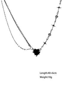 1 件女士黑色心形熔岩项链，酷炫甜美风格。情人节 - 黑色 - 查看 7