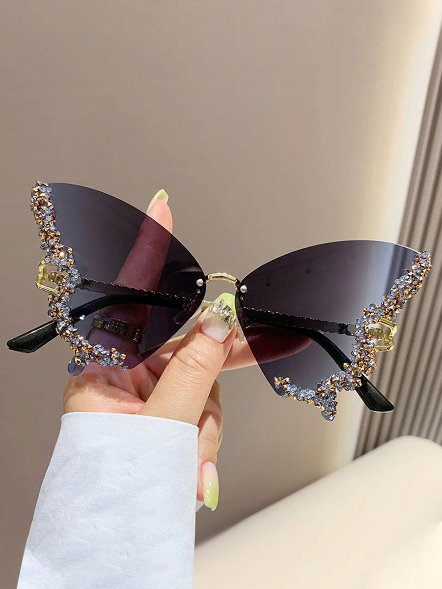 1 件 Y2K 时尚奢华水钻蝴蝶春季时尚眼镜 - 漸層 - 查看 1