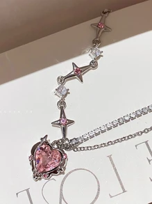 1入組時尚獨特黑色熔岩和紅色心形吊墜女士項鍊，結婚禮物 - 粉色 - 查看 6