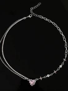 1入組時尚獨特黑色熔岩和紅色心形吊墜女士項鍊，結婚禮物 - 粉色 - 查看 8