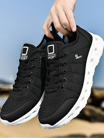 Sporty Sneakers For Men, Letter Graphic Lace-up Front Running Shoes