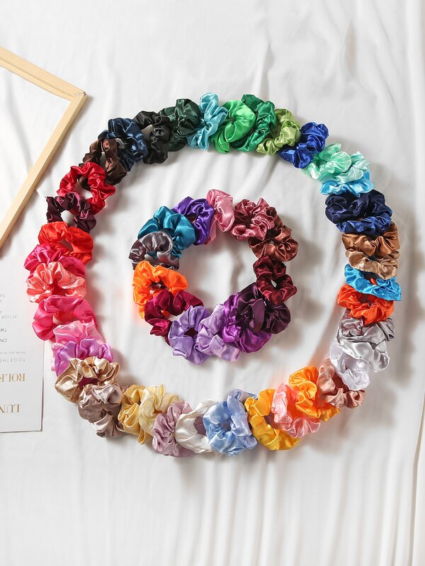 50pcs Women's Random Color Elastic Fabric Hair Ties, Solid Color