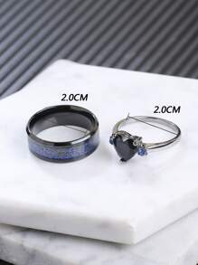 2 piezas Anillo de acero inoxidable anillos de moda estilo americano pareja anillos con con diamante de imitación incrustado , moderno decorativo , para hombres - Azul - Ver 3
