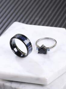 2 piezas Anillo de acero inoxidable anillos de moda estilo americano pareja anillos con con diamante de imitación incrustado , moderno decorativo , para hombres - Azul - Ver 1