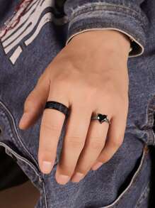 2 piezas Anillo de acero inoxidable anillos de moda estilo americano pareja anillos con con diamante de imitación incrustado , moderno decorativo , para hombres - Azul - Ver 2