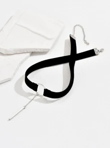 1pc Black Velvet Fabric Circle Choker With Chain Pendant Necklace For Women, Gothic Style In Summer - Multicolor - View 3