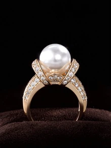 Cubic Zirconia & Faux Pearl Decor Ring