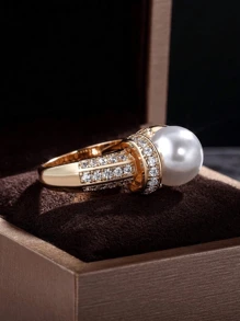 Cubic Zirconia & Faux Pearl Decor Ring