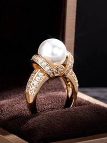 Cubic Zirconia & Faux Pearl Decor Ring