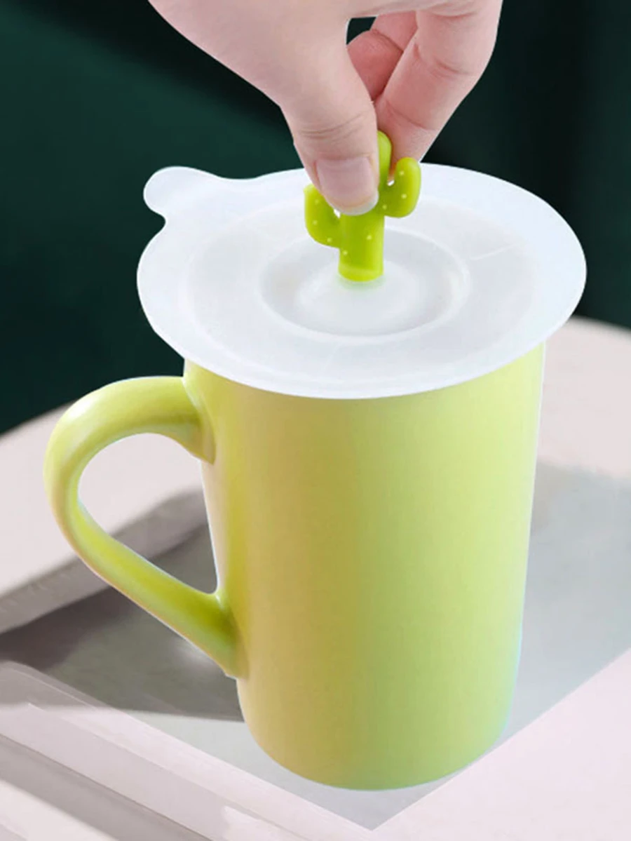 1pc Fashionable Creative Cactus Silicone Cup Lid - Green - View 1