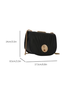 Mini Fashionable Turn-lock Flap Crossbody Bag With Stitching Details And Metal Chain Strap - Black - View 2