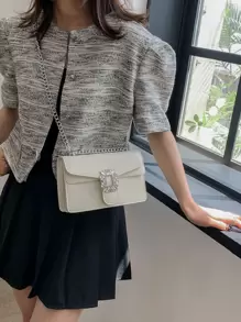 女士单肩包，白色小方包，带水钻锁，Y2K 蝴蝶结斜挎包链条单肩包女士方形钱包，适合日常使用，非常适合音乐节 - 白色 - 查看 3