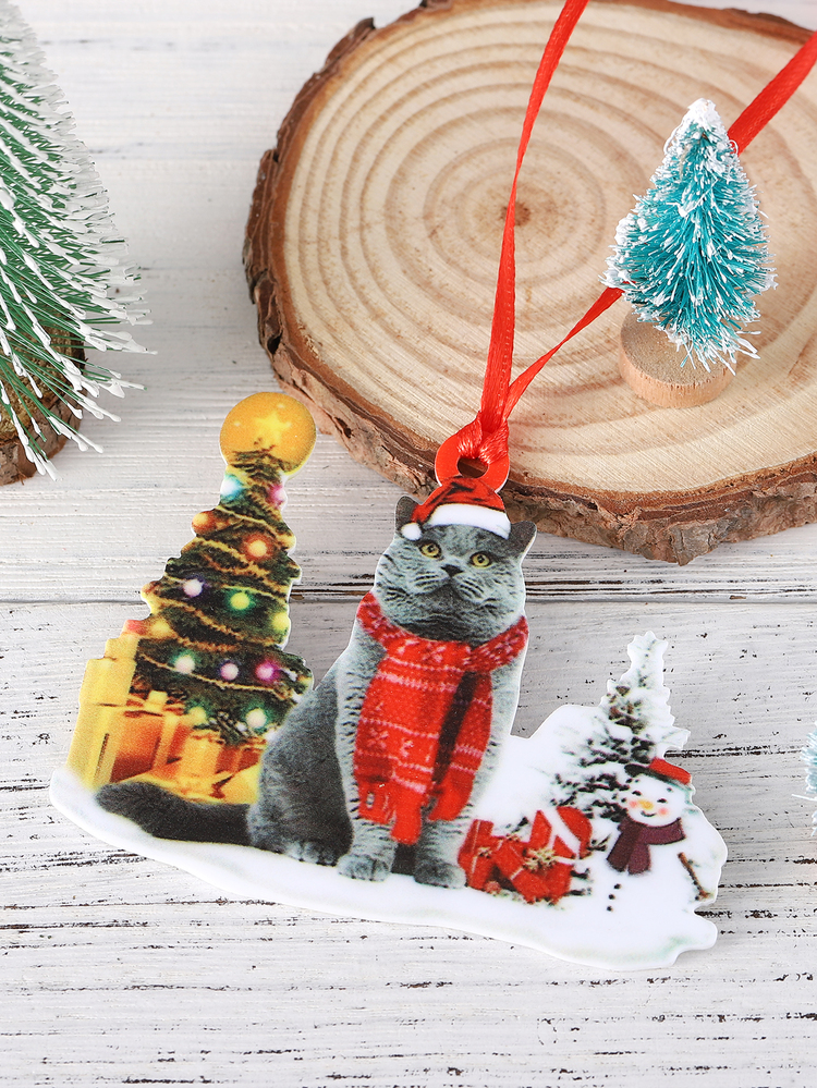 1 pieza Colgante de pared Navidad gato & con diseño de árbol - Multicolor - Añade 7