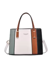 er de piel sintética elegante con manijas dobles, un excelente regalo para el Día de la Madre, regalos para mamá, bolso esencial de mamá para salir, bolsos de trabajo llamativos para mujeres - Oro rosa - Ver 6
