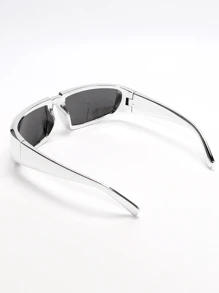 1pair Polygonal Wrap Around Y2k Futuristic Technology Style Silver Coated Fashion Glasses Sports Eye Glasses Street Shades Beach Accessories Beach Accessories For Women Glasses Shades For Summer Beach Vacation,Outdoor,Travel Preppy Style For Back To School