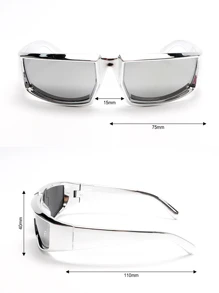 1pair Polygonal Wrap Around Y2k Futuristic Technology Style Silver Coated Fashion Glasses Sports Eye Glasses Street Shades Beach Accessories Beach Accessories For Women Glasses Shades For Summer Beach Vacation,Outdoor,Travel Preppy Style For Back To School