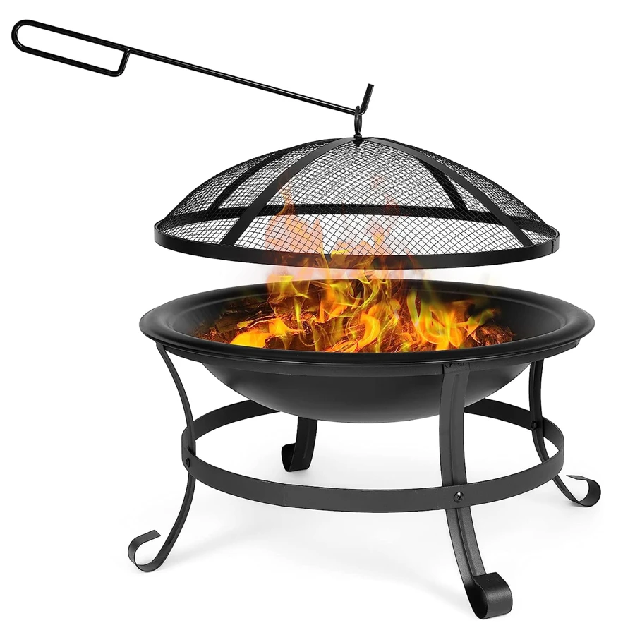 DC DICLASSE 22 inch Round Fire Pit Outdoor Steel Fire Bowl Wood Burning BBQ Grill Patio Backyard Camping - màu đen - Xem 1